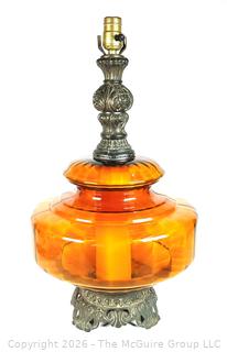 Tall Mid Century Amber Glass Hollywood Regency Table Lamp.  22" tall