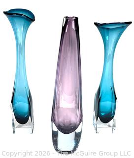 Three (3) Mid Century Glass Vases Including Sputnik Vase by Signed by Asta Stromberg for Strömbergshyttan Glass