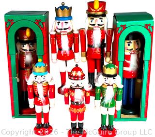 Seven (7) Wooden Christmas Nut Crackers, Some in Boxes