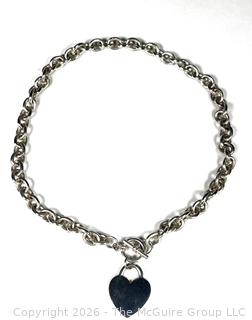 Sterling Silver Heart Tag Toggle Chain Necklace 