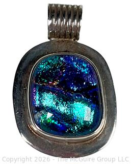 Blue Foil Dichroic Art Glass Sterling Silver Pendant