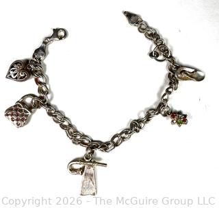 Sterling Silver Charm Bracelet, Some Charms Damaged/