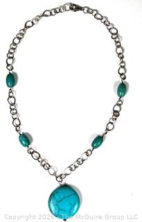 Sterling Silver and Howlite Stone Chain Link Necklace.  