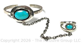 Silver with Stone Slave Bracelet and Ring 