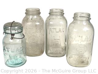 Five (5) Glass Atlas Mason Canning Jars