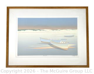 Framed Under Glass Lithograph Titled Broadwater Signed by Artist.  18 x 24"