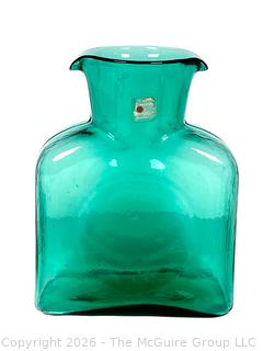  Blenko Emerald Green Double Spout Glass Carafe with Sticker