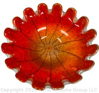 Mid Century Red and Orange Murano Art Glass Flower Bowl. 8" diameter. 