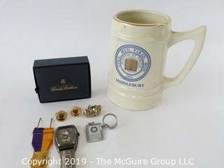 WYSIWYG Jewelry - asst of items: tankard, HARVARD cuff links, medal, key chain, Disney Micky Mouse watch (band broken)