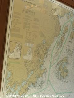 Paper: Historic: Americana: LARGE framed (under glass) hydro-graphic and geographic map of Penobscot Bay; Maine 