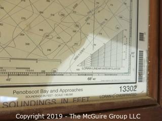 Paper: Historic: Americana: LARGE framed (under glass) hydro-graphic and geographic map of Penobscot Bay; Maine 