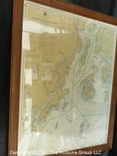 Paper: Historic: Americana: LARGE framed (under glass) hydro-graphic and geographic map of Penobscot Bay; Maine 