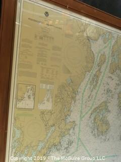 Paper: Historic: Americana: LARGE framed (under glass) hydro-graphic and geographic map of Penobscot Bay; Maine 