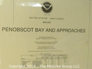 Paper: Historic: Americana: LARGE framed (under glass) hydro-graphic and geographic map of Penobscot Bay; Maine 