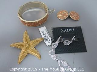 Jewelry: Asst. includes Nadri earrings and necklace, Gilt starfish, Gold tone bracelet and earrings