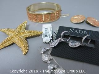 Jewelry: Asst. includes Nadri earrings and necklace, Gilt starfish, Gold tone bracelet and earrings