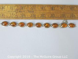 Jewelry:nice honey amber (baltic?) cabochon bracelet 925 SS