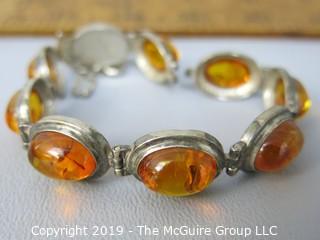 Jewelry:nice honey amber (baltic?) cabochon bracelet 925 SS