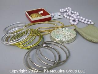 Jewelry: Assorted sets of bangles, compact, necklaces and pin