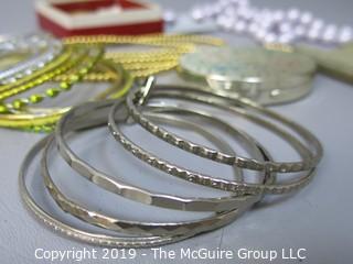 Jewelry: Assorted sets of bangles, compact, necklaces and pin