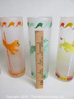 Housewares: Collectable: Group of 5 vintage Libby frosted glass drinking glasses