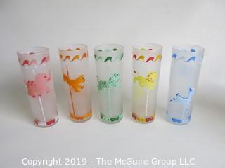 Housewares: Collectable: Group of 5 vintage Libby frosted glass drinking glasses