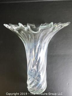 Housewares: Collectable: Art: Large Leaf Form Clear Crystal Vase  