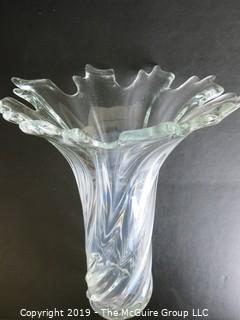 Housewares: Collectable: Art: Large Leaf Form Clear Crystal Vase  