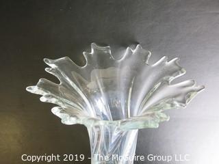 Housewares: Collectable: Art: Large Leaf Form Clear Crystal Vase  