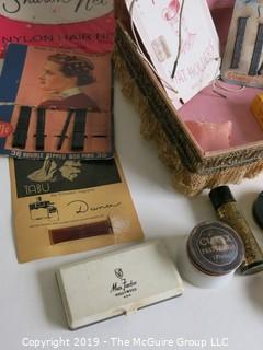 Collectable: Vintage Ladies Cosmetics and Toiletries in Handmade Lace Box 