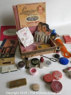 Collectable: Vintage Ladies Cosmetics and Toiletries in Handmade Lace Box 