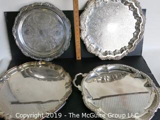 Housewares: Collectable: 4 large Silver Plated platters; some etched