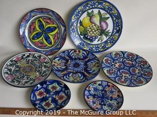 Housewares: Collectable: Collection of seven (7) Pintado a Mano Espana; Hand Painted Floral Wall Plates