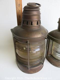 Collectable:(2) Antique Kerosene Wall Lanterns; made by Perkins Marine Lamp and Hardware Corp., Brooklyn, NY (eBay$)