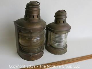 Collectable:(2) Antique Kerosene Wall Lanterns; made by Perkins Marine Lamp and Hardware Corp., Brooklyn, NY (eBay$)