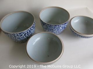 Housewares: Pair of Blue and White Ceramic Covered Ginger Jars; made in Thailand