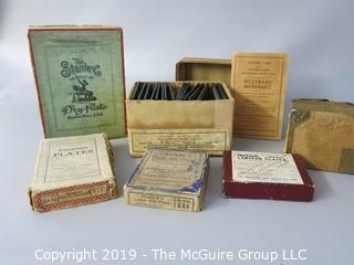 Collectable: Historical: Box of Glass Lantern Plates (incomplete, 1-2 cracked) and vintage glass negative plates from turn of century