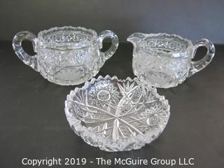 Housewares: Collectable:(3) Cut Crystal pieces including creamer and sugar