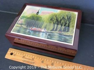 Collectable: Art: Hinged Wooden Trinket Box with Ceramic Tile Laminate Insert Top