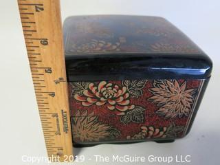 Collectable: Lacquered Asian Covered Box; Hand Painted from Taiwan