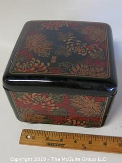 Collectable: Lacquered Asian Covered Box; Hand Painted from Taiwan