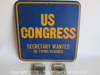 Collectable: Historical: 1970's U.S. Congress Humorous Sign and two "Roll Call" lighters