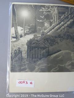 Collectable: Photo: Large Format B&W Photo Printed on Photoboard; Snowy Street - Older cars?