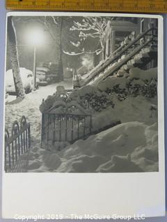 Collectable: Photo: Large Format B&W Photo Printed on Photoboard; Snowy Street - Older cars?