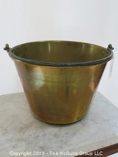 Collectible: Household: 13"D  Brass kettle with handle; hallmarked;  B. Miller and Co.; 1881;  H. W. Hayden