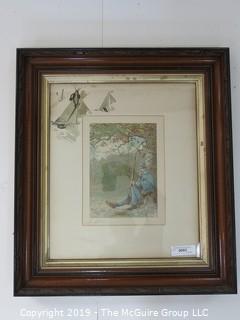 Art: Historic: "Army Memories" ; Framed; under Glass; 24 x 28