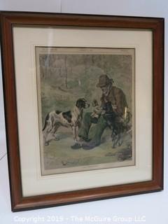 Art: Historic: Hunting:  15 x 17 "A Happy Breakfast Party"; Framed Litho Under Glass