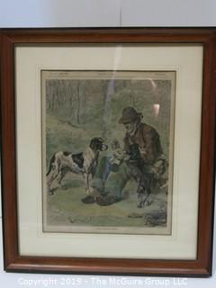 Art: Historic: Hunting:  15 x 17 "A Happy Breakfast Party"; Framed Litho Under Glass