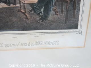 Art: Historic: Framed lithograph of "The Surrender at Appomattox"; The Major and Knapp English Litho Co., Broadway; under glass 22 x 27" outside dimensions