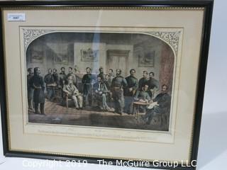 Art: Historic: Framed lithograph of "The Surrender at Appomattox"; The Major and Knapp English Litho Co., Broadway; under glass 22 x 27" outside dimensions